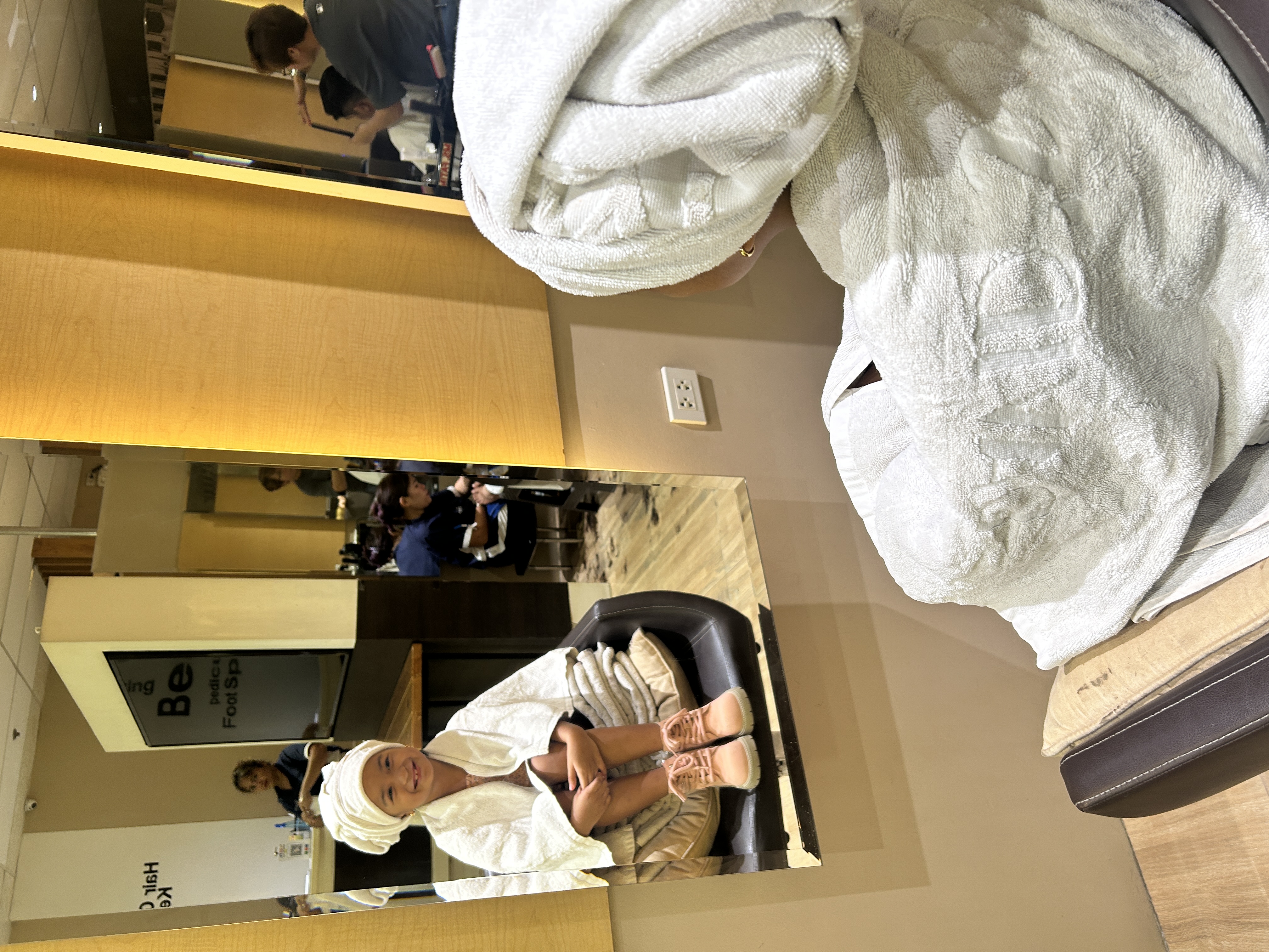 oli wrapped in towel at david salon